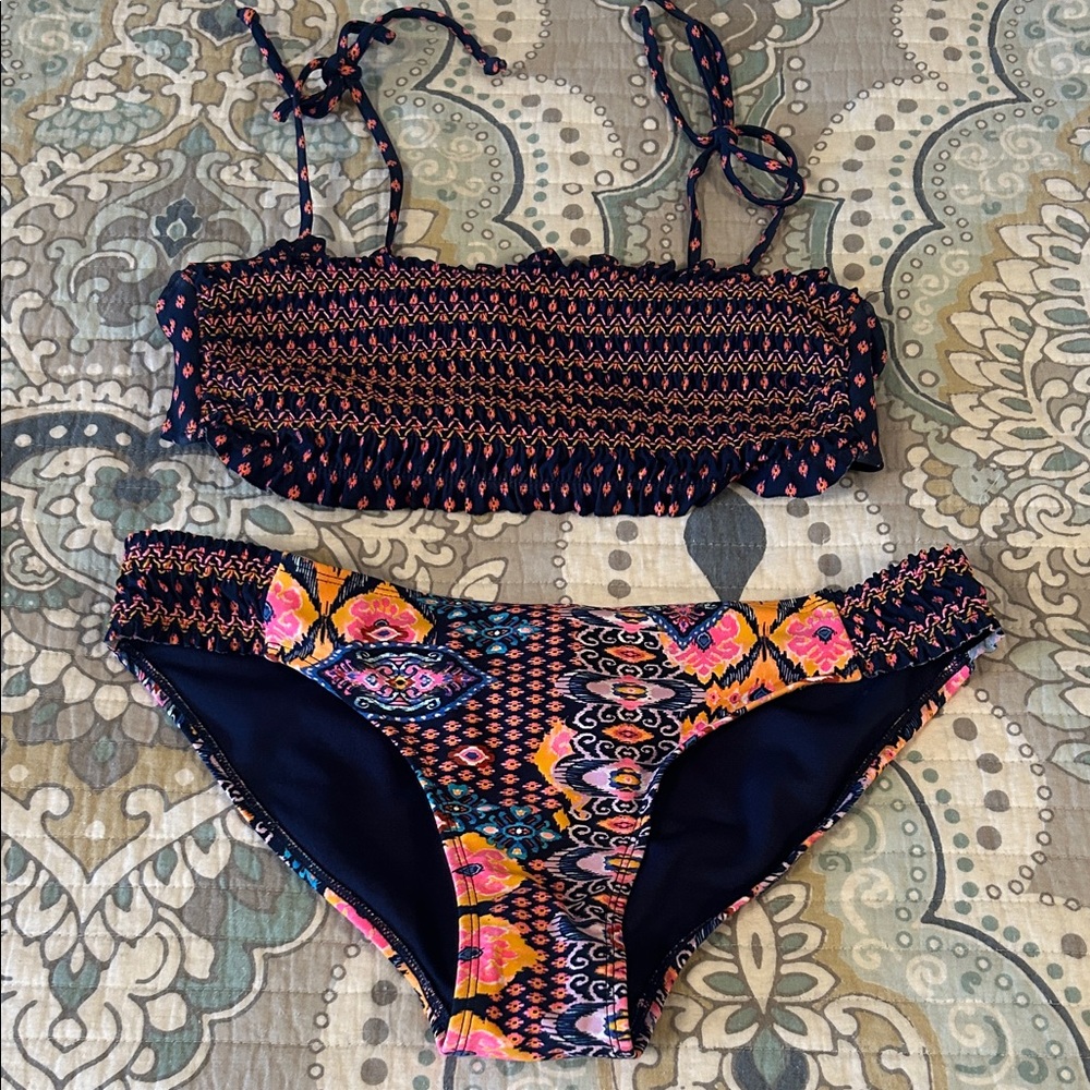 No Boundaries Navy and Multicolor Bikini Set